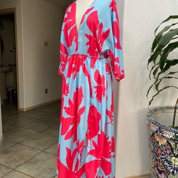 Caftan Maxi‎ Tunic Blue and Pink Floral Print Dress Small - Picture 7 of 15